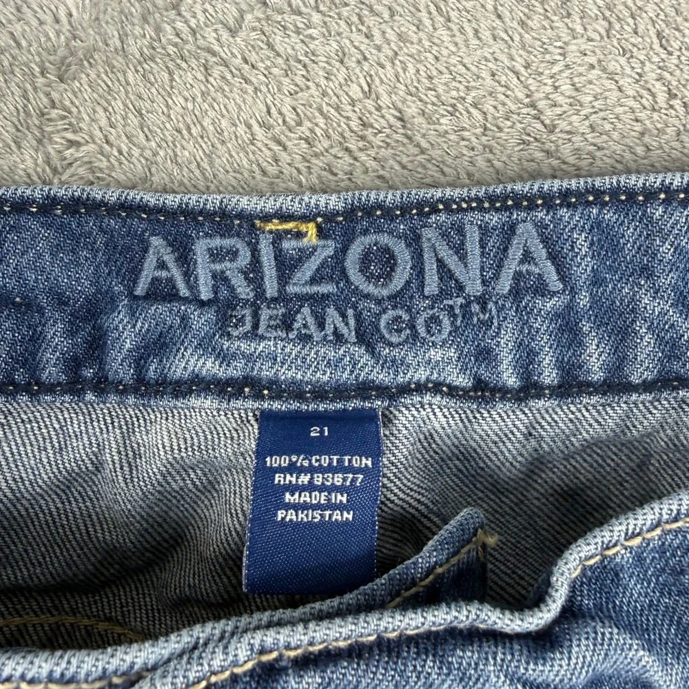 Arizona Jean Co Women's 21 High Rise Distressed Denim Shorts Button Fly Blue